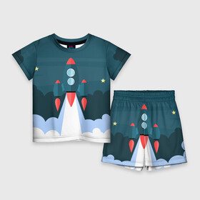 Детский костюм с шортами 3D с принтом Ракета в Курске,  |  | Тематика изображения на принте: звёзды | космический корабль | космическое пространство | космос | созвездие