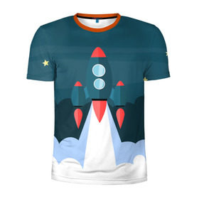 Мужская футболка 3D спортивная с принтом Ракета в Курске, 100% полиэстер с улучшенными характеристиками | приталенный силуэт, круглая горловина, широкие плечи, сужается к линии бедра | звёзды | космический корабль | космическое пространство | космос | созвездие