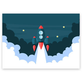 Поздравительная открытка с принтом Ракета в Курске, 100% бумага | плотность бумаги 280 г/м2, матовая, на обратной стороне линовка и место для марки
 | звёзды | космический корабль | космическое пространство | космос | созвездие