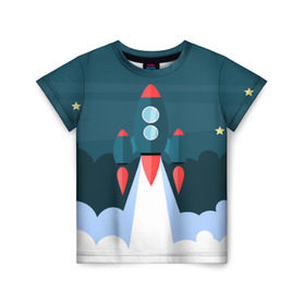 Детская футболка 3D с принтом Ракета в Курске, 100% гипоаллергенный полиэфир | прямой крой, круглый вырез горловины, длина до линии бедер, чуть спущенное плечо, ткань немного тянется | Тематика изображения на принте: звёзды | космический корабль | космическое пространство | космос | созвездие