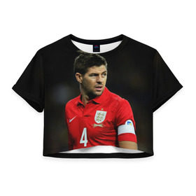 Женская футболка 3D укороченная с принтом Steven Gerrard в Курске, 100% полиэстер | круглая горловина, длина футболки до линии талии, рукава с отворотами | england national team | premier league | steven gerrard | англия | ливерпуль | стивен джеррард | футбол