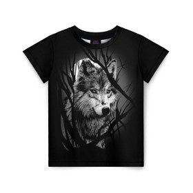 Детская футболка 3D с принтом Серый волк в Курске, 100% гипоаллергенный полиэфир | прямой крой, круглый вырез горловины, длина до линии бедер, чуть спущенное плечо, ткань немного тянется | animal | beast | grey | roar | wolf | волк | животное | зверь | рык | серый