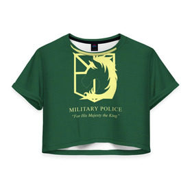Женская футболка 3D укороченная с принтом Horse в Курске, 100% полиэстер | круглая горловина, длина футболки до линии талии, рукава с отворотами | attack on titan | атака титанов | эмблема