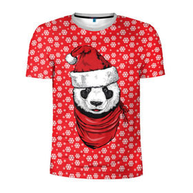 Мужская футболка 3D спортивная с принтом Панда Клаус в Курске, 100% полиэстер с улучшенными характеристиками | приталенный силуэт, круглая горловина, широкие плечи, сужается к линии бедра | animal | bear | beast | claus | panda | santa | дед мороз | елка | зверь | клаус | медведь | новый год | панда | рождество | санта | снег