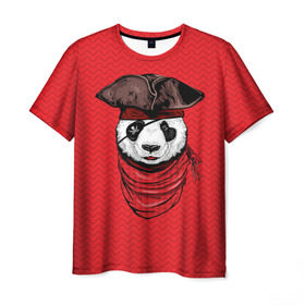 Мужская футболка 3D с принтом Панда пират в Курске, 100% полиэфир | прямой крой, круглый вырез горловины, длина до линии бедер | Тематика изображения на принте: animal | bay | bear | beast | captain | panda | pirate | бухта | зверь | капитан | корабль | медведь | панда | пират