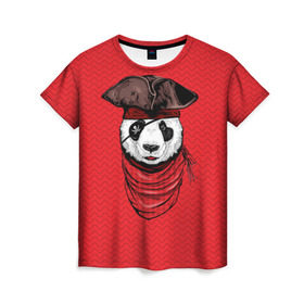 Женская футболка 3D с принтом Панда пират в Курске, 100% полиэфир ( синтетическое хлопкоподобное полотно) | прямой крой, круглый вырез горловины, длина до линии бедер | animal | bay | bear | beast | captain | panda | pirate | бухта | зверь | капитан | корабль | медведь | панда | пират