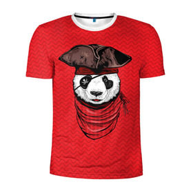Мужская футболка 3D спортивная с принтом Панда пират в Курске, 100% полиэстер с улучшенными характеристиками | приталенный силуэт, круглая горловина, широкие плечи, сужается к линии бедра | animal | bay | bear | beast | captain | panda | pirate | бухта | зверь | капитан | корабль | медведь | панда | пират