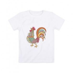Детская футболка хлопок с принтом Этно мотив в Курске, 100% хлопок | круглый вырез горловины, полуприлегающий силуэт, длина до линии бедер | курица | петух | символ