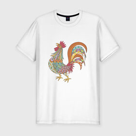 Мужская футболка премиум с принтом Этно мотив в Курске, 92% хлопок, 8% лайкра | приталенный силуэт, круглый вырез ворота, длина до линии бедра, короткий рукав | курица | петух | символ
