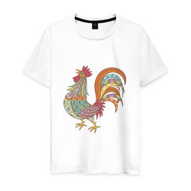 Мужская футболка хлопок с принтом Этно мотив в Курске, 100% хлопок | прямой крой, круглый вырез горловины, длина до линии бедер, слегка спущенное плечо. | курица | петух | символ