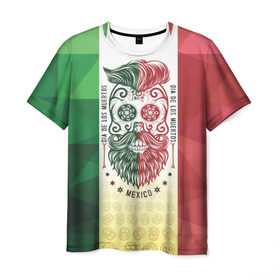 Мужская футболка 3D с принтом Мексика в Курске, 100% полиэфир | прямой крой, круглый вырез горловины, длина до линии бедер | мексика | флаг | череп