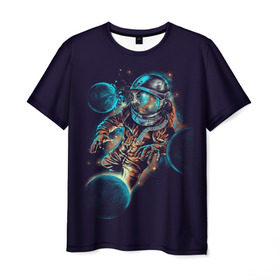 Мужская футболка 3D с принтом Космический удар в Курске, 100% полиэфир | прямой крой, круглый вырез горловины, длина до линии бедер | Тематика изображения на принте: cosmonaut | galaxy | planet | space | star | астронавт | галактика | звезда | космонавт | космос | планета
