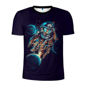 Мужская футболка 3D спортивная с принтом Космический удар в Курске, 100% полиэстер с улучшенными характеристиками | приталенный силуэт, круглая горловина, широкие плечи, сужается к линии бедра | Тематика изображения на принте: cosmonaut | galaxy | planet | space | star | астронавт | галактика | звезда | космонавт | космос | планета