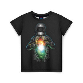 Детская футболка 3D с принтом Космос внутри в Курске, 100% гипоаллергенный полиэфир | прямой крой, круглый вырез горловины, длина до линии бедер, чуть спущенное плечо, ткань немного тянется | Тематика изображения на принте: cosmonaut | galaxy | planet | space | star | автронавт | галактика | звезды | космонавт | космос