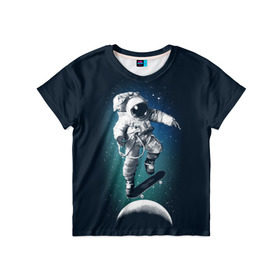 Детская футболка 3D с принтом Космический скейтбординг в Курске, 100% гипоаллергенный полиэфир | прямой крой, круглый вырез горловины, длина до линии бедер, чуть спущенное плечо, ткань немного тянется | cosmonaut | galaxy | planet | skate | space | star | галактика | звезды | космонавт | космос | планета | скейт