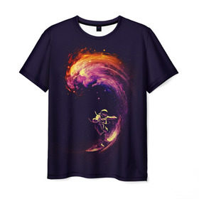 Мужская футболка 3D с принтом Космический серфинг в Курске, 100% полиэфир | прямой крой, круглый вырез горловины, длина до линии бедер | cosmonaut | galaxy | planet | space | star | surf | галактика | звезды | космонавт | космос | планета | серф