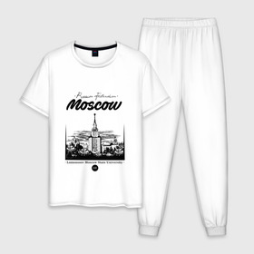 Мужская пижама хлопок с принтом Москва - МГУ в Курске, 100% хлопок | брюки и футболка прямого кроя, без карманов, на брюках мягкая резинка на поясе и по низу штанин
 | Тематика изображения на принте: 