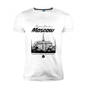 Мужская футболка премиум с принтом Москва - МГУ в Курске, 92% хлопок, 8% лайкра | приталенный силуэт, круглый вырез ворота, длина до линии бедра, короткий рукав | 