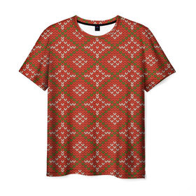 Мужская футболка 3D с принтом Простой свитер в Курске, 100% полиэфир | прямой крой, круглый вырез горловины, длина до линии бедер | зима | нг | новый год | норвежские узоры | рождество | свитер | снег
