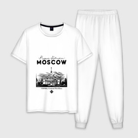 Мужская пижама хлопок с принтом Москва, ВДНХ в Курске, 100% хлопок | брюки и футболка прямого кроя, без карманов, на брюках мягкая резинка на поясе и по низу штанин
 | 