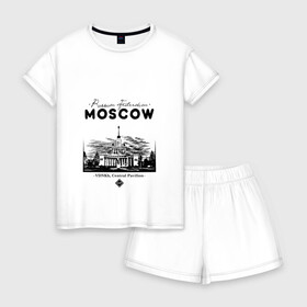 Женская пижама с шортиками хлопок с принтом Москва, ВДНХ в Курске, 100% хлопок | футболка прямого кроя, шорты свободные с широкой мягкой резинкой | 