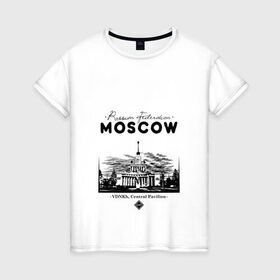 Женская футболка хлопок с принтом Москва, ВДНХ в Курске, 100% хлопок | прямой крой, круглый вырез горловины, длина до линии бедер, слегка спущенное плечо | 