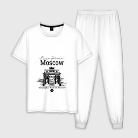 Мужская пижама хлопок с принтом Москва, Триумфальная Арка в Курске, 100% хлопок | брюки и футболка прямого кроя, без карманов, на брюках мягкая резинка на поясе и по низу штанин
 | Тематика изображения на принте: 