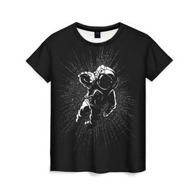 Женская футболка 3D с принтом Космическое прикосновение в Курске, 100% полиэфир ( синтетическое хлопкоподобное полотно) | прямой крой, круглый вырез горловины, длина до линии бедер | astro | cosmo | galaxy | planet | space | star | астронавт | галактика | звезды | космонавт | космос | планета