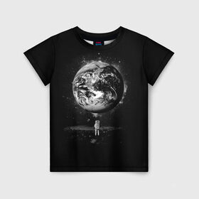 Детская футболка 3D с принтом Взгляд на землю в Курске, 100% гипоаллергенный полиэфир | прямой крой, круглый вырез горловины, длина до линии бедер, чуть спущенное плечо, ткань немного тянется | astro | cosmo | galaxy | moon | planet | space | star | автронавт | галактика | звезды | земля | космонавт | космос | луна | планета