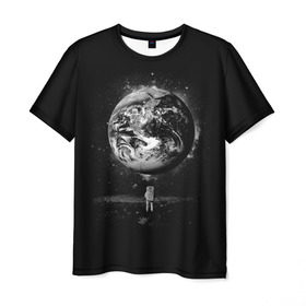 Мужская футболка 3D с принтом Взгляд на землю в Курске, 100% полиэфир | прямой крой, круглый вырез горловины, длина до линии бедер | astro | cosmo | galaxy | moon | planet | space | star | автронавт | галактика | звезды | земля | космонавт | космос | луна | планета