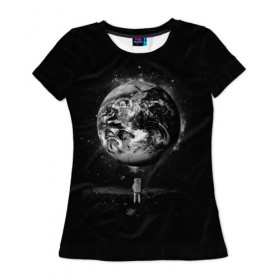 Женская футболка 3D с принтом Взгляд на землю в Курске, 100% полиэфир ( синтетическое хлопкоподобное полотно) | прямой крой, круглый вырез горловины, длина до линии бедер | astro | cosmo | galaxy | moon | planet | space | star | автронавт | галактика | звезды | земля | космонавт | космос | луна | планета