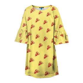 Детское платье 3D с принтом Рай пиццы в Курске, 100% полиэстер | прямой силуэт, чуть расширенный к низу. Круглая горловина, на рукавах — воланы | food | pizza | грибы | еда | завтрак | колбаса | обед | пицца | помидор | ужин | фастфуд