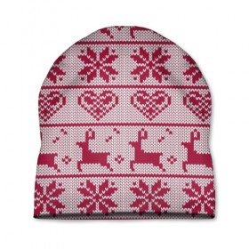Шапка 3D с принтом Розовый свитер в Курске, 100% полиэстер | универсальный размер, печать по всей поверхности изделия | ангел | ёлка | ель | зима | колокольчик | нг | новый год | олень | рождество | санта | свитер | снег