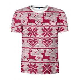 Мужская футболка 3D спортивная с принтом Розовый свитер в Курске, 100% полиэстер с улучшенными характеристиками | приталенный силуэт, круглая горловина, широкие плечи, сужается к линии бедра | ангел | ёлка | ель | зима | колокольчик | нг | новый год | олень | рождество | санта | свитер | снег