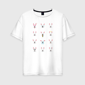 Женская футболка хлопок Oversize с принтом 12 эмоций бультерьера в Курске, 100% хлопок | свободный крой, круглый ворот, спущенный рукав, длина до линии бедер
 | emoji | булечка | булик | буль | бультерьер | смайл | собака | эмоджи | эмодзи
