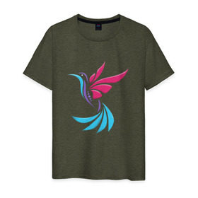 Мужская футболка хлопок с принтом Колибри в Курске, 100% хлопок | прямой крой, круглый вырез горловины, длина до линии бедер, слегка спущенное плечо. | колибри | птицы