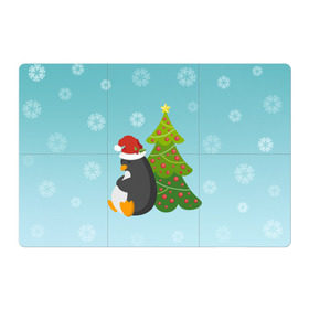 Магнитный плакат 3Х2 с принтом Новогодний пингвинчик в Курске, Полимерный материал с магнитным слоем | 6 деталей размером 9*9 см | елка | новый год | пингвин