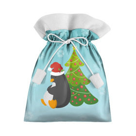 Подарочный 3D мешок с принтом Новогодний пингвинчик в Курске, 100% полиэстер | Размер: 29*39 см | елка | новый год | пингвин
