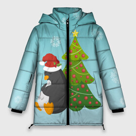Женская зимняя куртка 3D с принтом Новогодний пингвинчик в Курске, верх — 100% полиэстер; подкладка — 100% полиэстер; утеплитель — 100% полиэстер | длина ниже бедра, силуэт Оверсайз. Есть воротник-стойка, отстегивающийся капюшон и ветрозащитная планка. 

Боковые карманы с листочкой на кнопках и внутренний карман на молнии | елка | новый год | пингвин