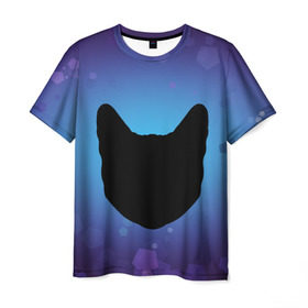 Мужская футболка 3D с принтом Силуэт черной кошки в Курске, 100% полиэфир | прямой крой, круглый вырез горловины, длина до линии бедер | кошка | силуэт | синий | фиолетовый | черный