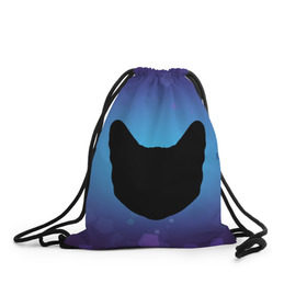 Рюкзак-мешок 3D с принтом Силуэт черной кошки в Курске, 100% полиэстер | плотность ткани — 200 г/м2, размер — 35 х 45 см; лямки — толстые шнурки, застежка на шнуровке, без карманов и подкладки | кошка | силуэт | синий | фиолетовый | черный