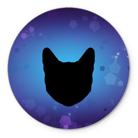 Коврик круглый с принтом Силуэт черной кошки в Курске, резина и полиэстер | круглая форма, изображение наносится на всю лицевую часть | кошка | силуэт | синий | фиолетовый | черный