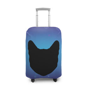 Чехол для чемодана 3D с принтом Силуэт черной кошки в Курске, 86% полиэфир, 14% спандекс | двустороннее нанесение принта, прорези для ручек и колес | кошка | силуэт | синий | фиолетовый | черный