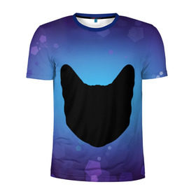 Мужская футболка 3D спортивная с принтом Силуэт черной кошки в Курске, 100% полиэстер с улучшенными характеристиками | приталенный силуэт, круглая горловина, широкие плечи, сужается к линии бедра | кошка | силуэт | синий | фиолетовый | черный