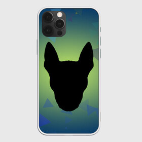 Чехол для iPhone 12 Pro Max с принтом силуэт Бультерьера в Курске, Силикон |  | зеленый | силуэт | синий | собака | черный