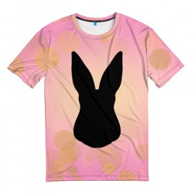 Мужская футболка 3D с принтом Силуэт зайчика в Курске, 100% полиэфир | прямой крой, круглый вырез горловины, длина до линии бедер | зайчик | персиковый | розовый | силуэт