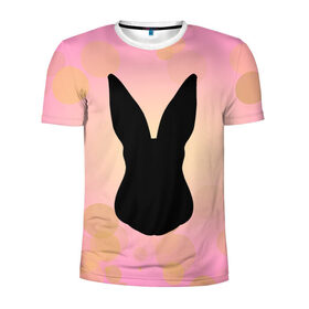 Мужская футболка 3D спортивная с принтом Силуэт зайчика в Курске, 100% полиэстер с улучшенными характеристиками | приталенный силуэт, круглая горловина, широкие плечи, сужается к линии бедра | зайчик | персиковый | розовый | силуэт