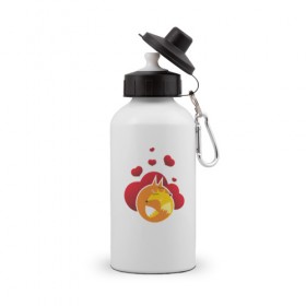 Бутылка спортивная с принтом Влюбленные лисы в Курске, металл | емкость — 500 мл, в комплекте две пластиковые крышки и карабин для крепления | 