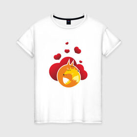 Женская футболка хлопок с принтом Влюбленные лисы в Курске, 100% хлопок | прямой крой, круглый вырез горловины, длина до линии бедер, слегка спущенное плечо | 
