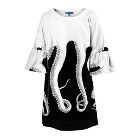 Детское платье 3D с принтом Octopus в Курске, 100% полиэстер | прямой силуэт, чуть расширенный к низу. Круглая горловина, на рукавах — воланы | octopus